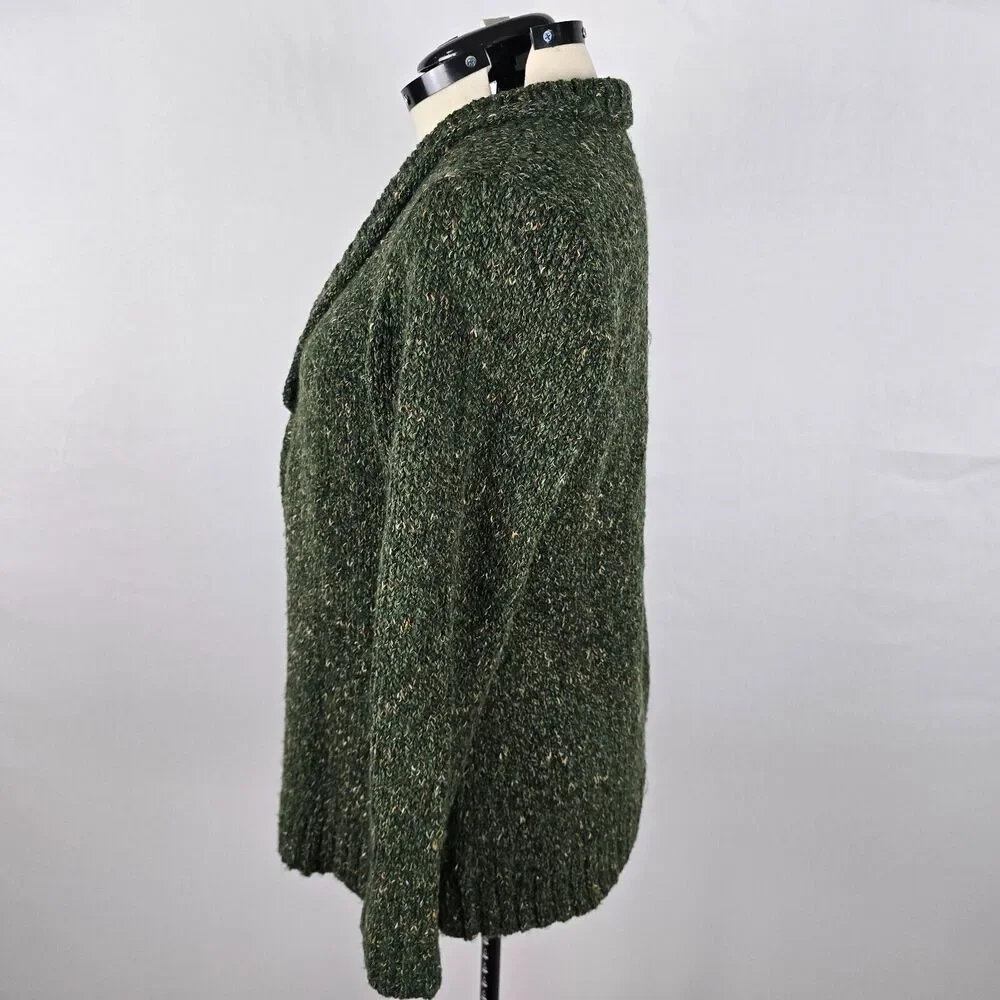 Charter Club Cardigan Women's 0X Green Button Closure V-Neck Lay Flat Collar
